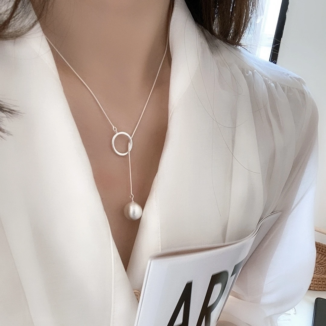 坠链均925银 拉丝圆球 流苏长款项链女法式高级感个性简约时尚