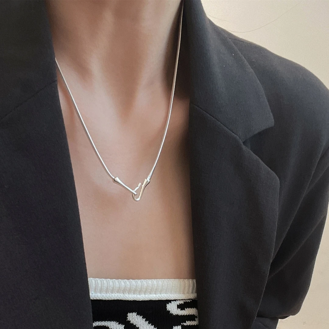 坠链均925银 简约轻奢时尚蛇骨链极简冷淡风设计感重工鱼钩 项链