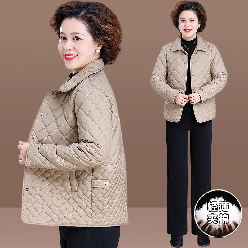 中老年女装妈妈装秋冬季棉衣外套女洋气老太太冬装轻薄款棉袄棉服