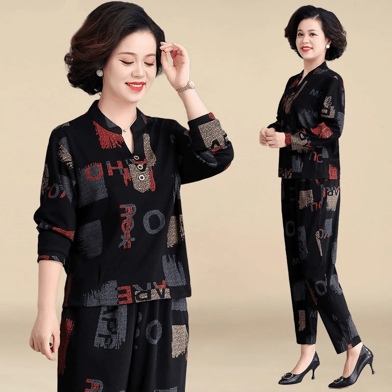 中年妈妈秋装套装洋气大码秋季卫衣新款中老年运动服女春秋两件套