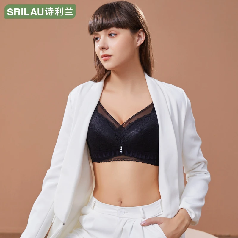 诗利兰【清】大胸显小蕾丝大码调整型收副乳薄款性感无钢圈女内衣