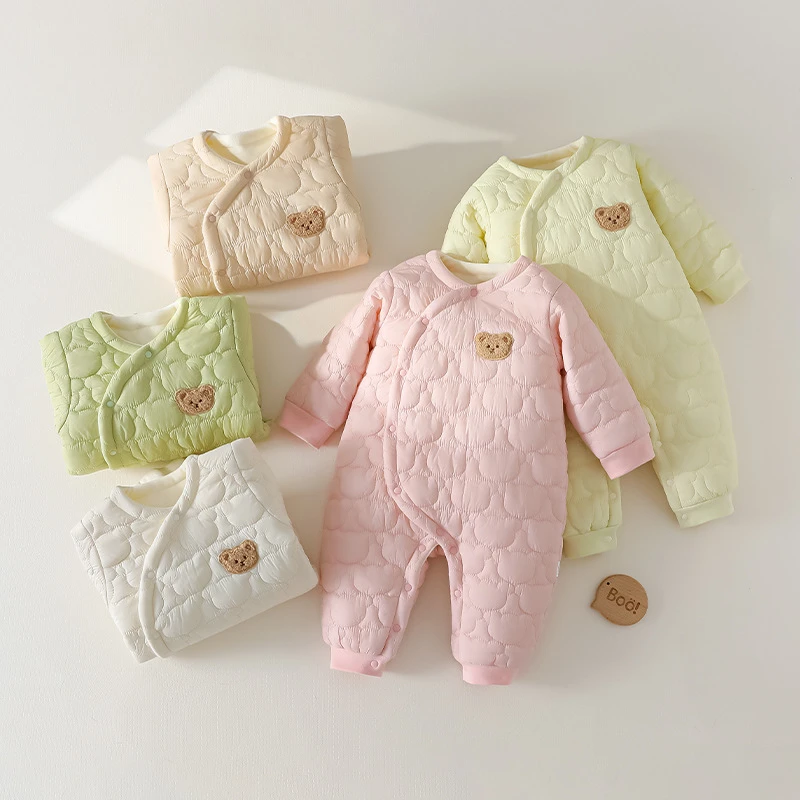 新生儿衣服秋冬加厚婴儿连体衣宝宝哈衣棉服保暖衣加绒外出爬服