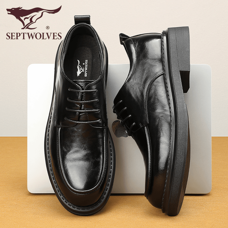 七匹狼增高皮鞋男士秋季新款商务休闲正装鞋厚底大头真皮牛皮男鞋