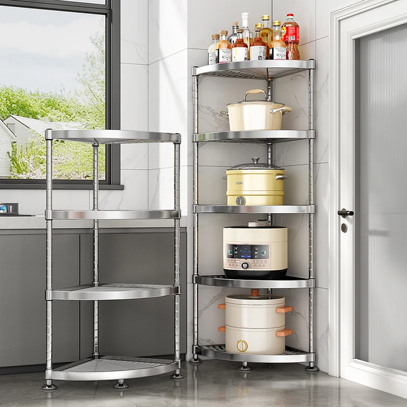 304不锈钢厨房转角置物架落地锅具架多层落地置物架浴室收纳落地