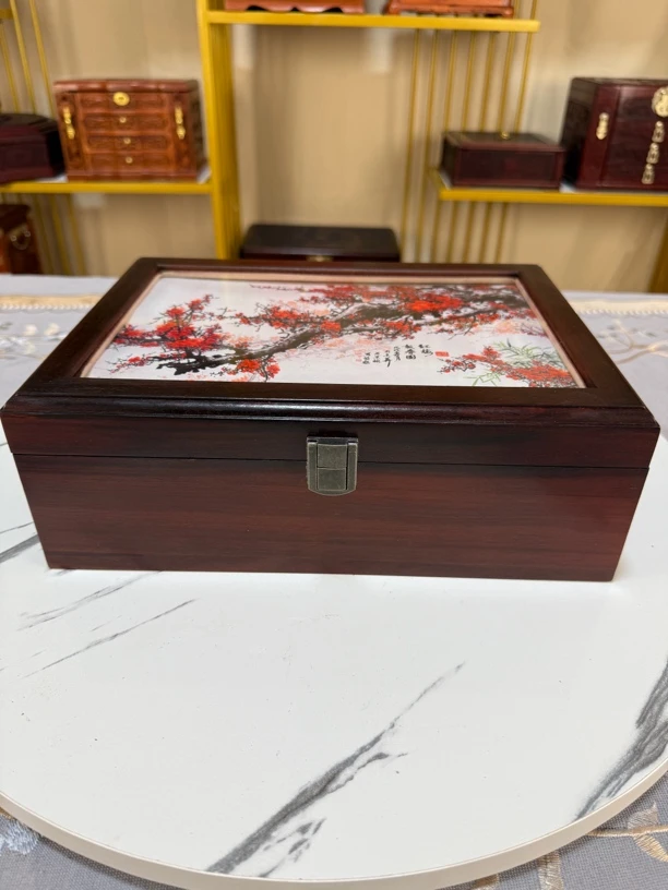 大红酸枝素面高档轻奢女士新中式复古珠宝首饰收纳盒实木首饰箱4