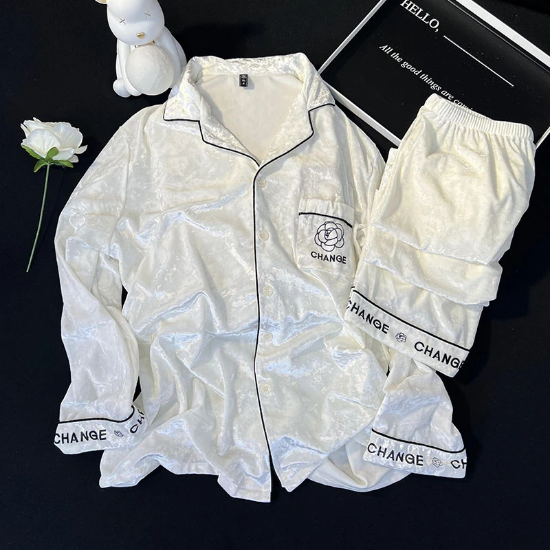 Sifuma/斯服玛《情侣山茶花》秋冬季轻奢两件套金丝绒睡衣家居服女