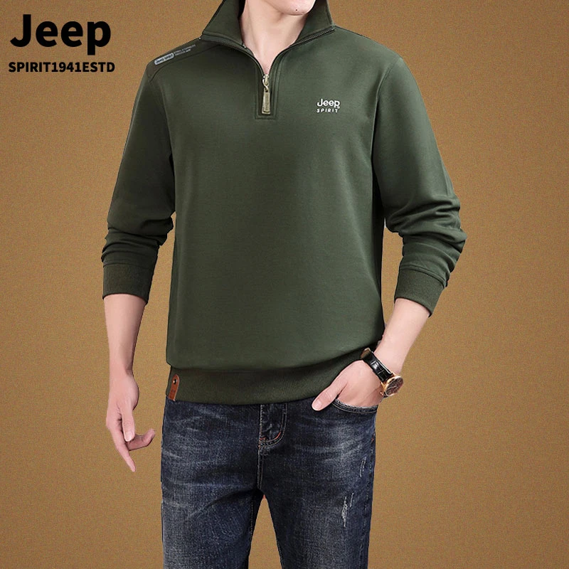 男士卫衣秋冬季爆款2025新款吉普加绒加厚长袖半拉链高端衣服男款