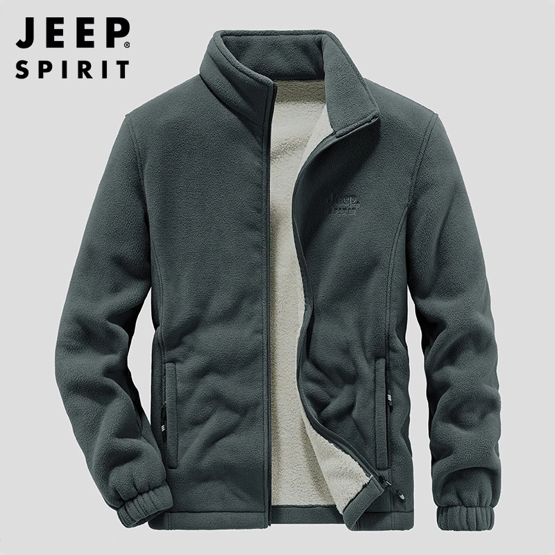 摇粒绒外套男冬季2025新款加绒立领夹克衫