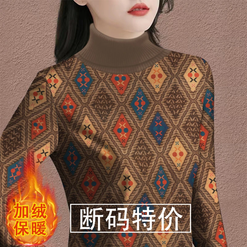 加绒加厚时尚中老年妈妈装打底衫女中国风秋冬新款t恤保暖上衣女