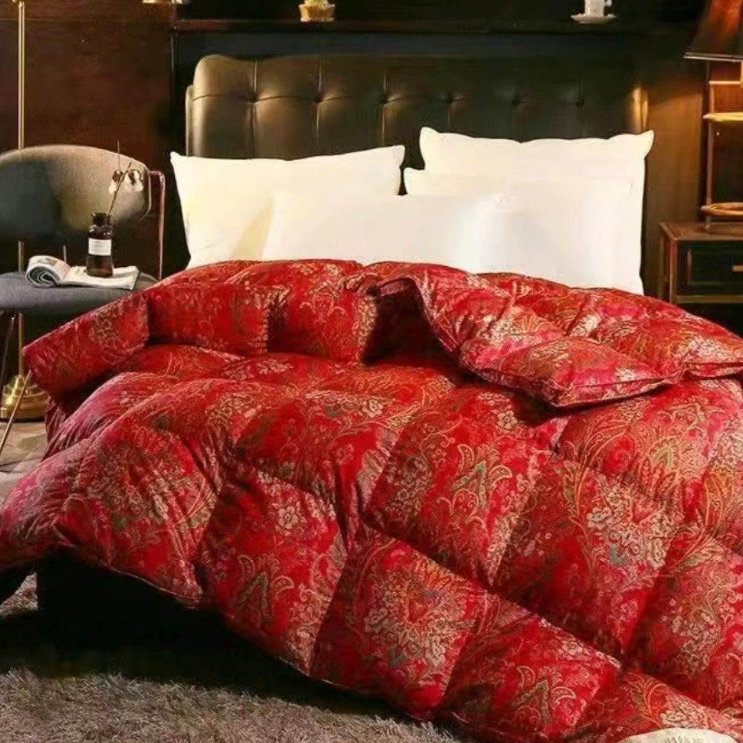 羽绒被被芯婚被鹅绒被结婚印花大红立体