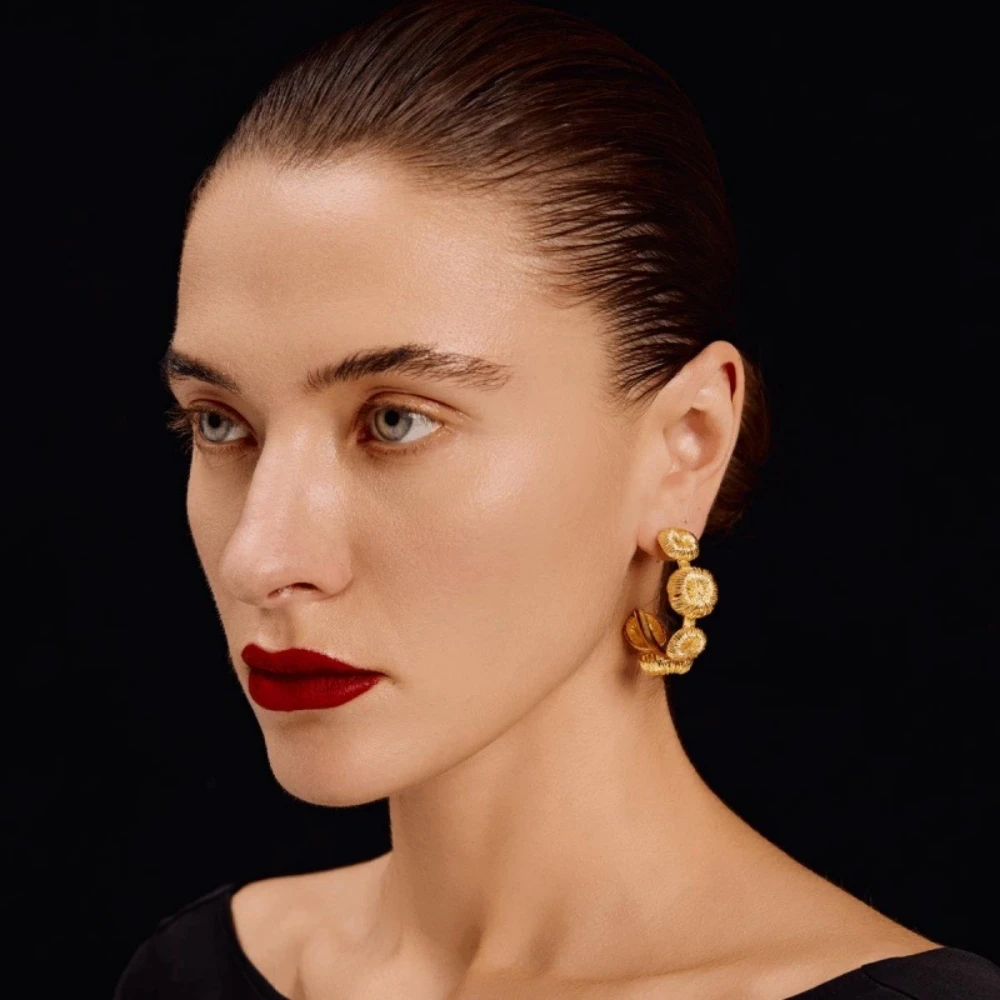 铜合金耳饰 秋季新款拉丝圆球圈圈耳钉耳环小众设计轻奢高级感潮