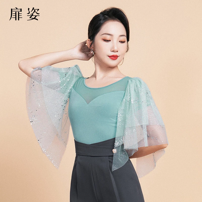 FZ 拉丁舞服女专业吉特巴跳舞连体衣摩登舞国标舞练功上衣F1088