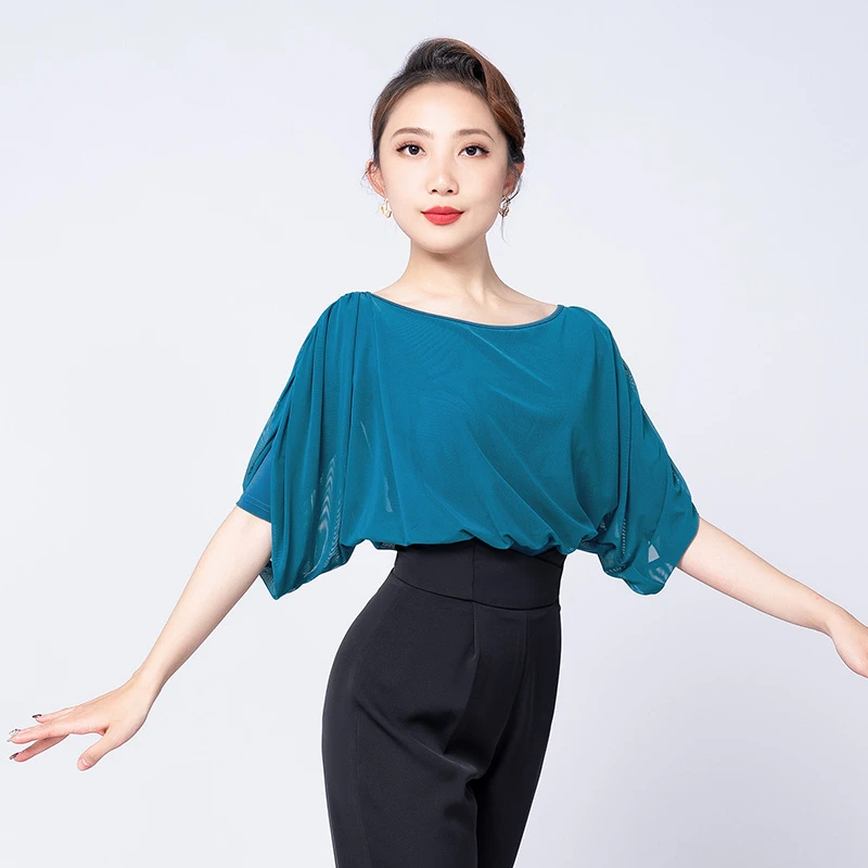 FZ 摩登舞服女春夏中袖跳舞连体衣拉丁舞服遮肉练功服上衣F1065