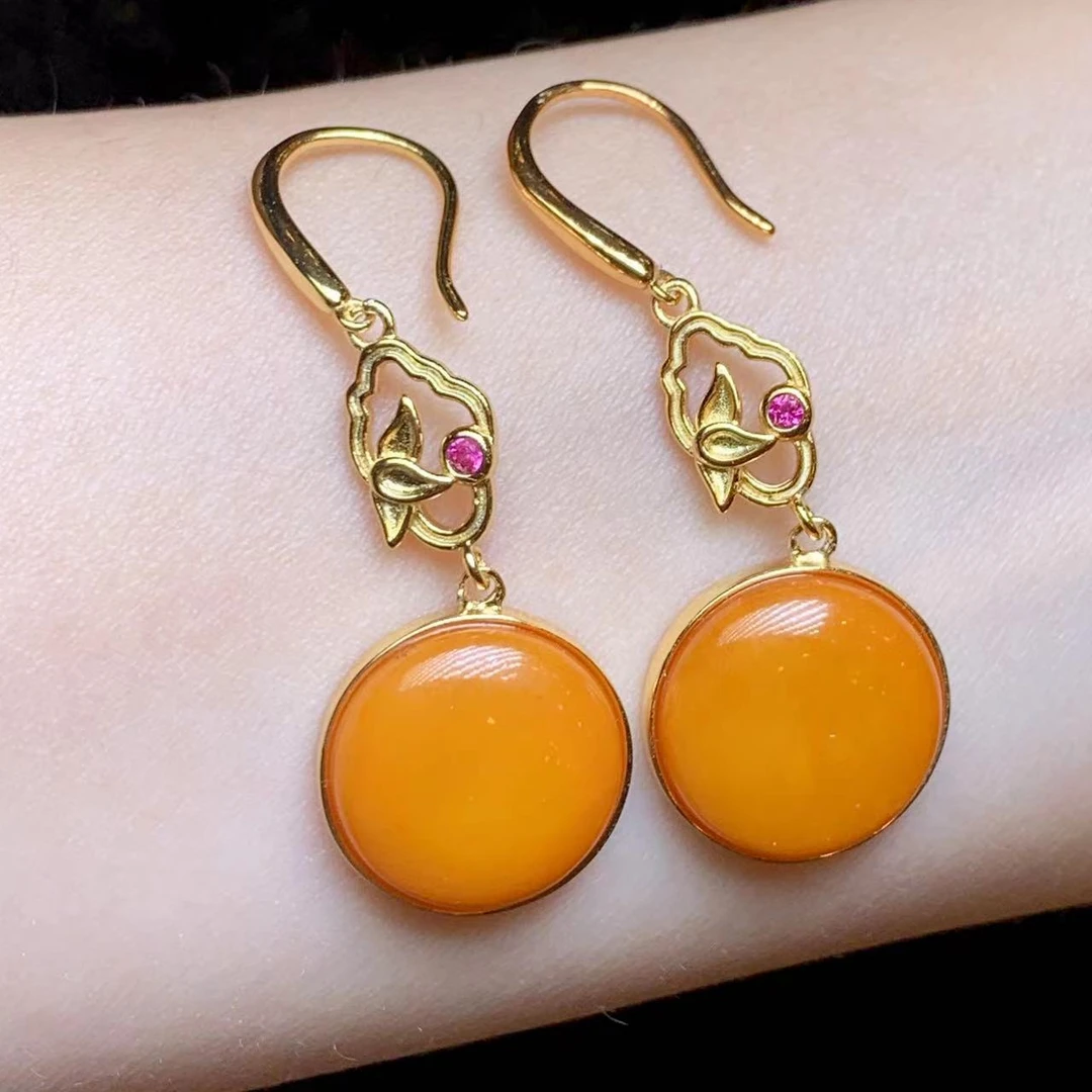 【云上叙】31 T58290 S925银镶嵌蜜蜡耳钩-13mm-多样性发（小宝）