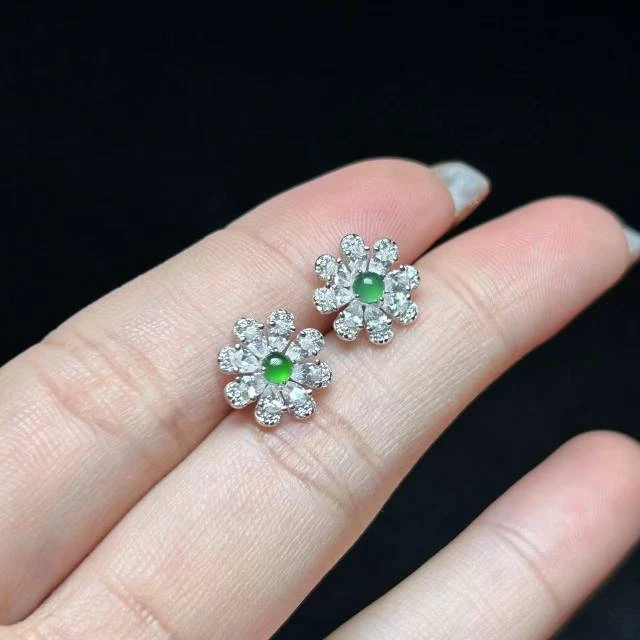 【云上叙】14 T59531-S925银镶嵌翡翠耳钉-多样性发-2.5mm（小宝）