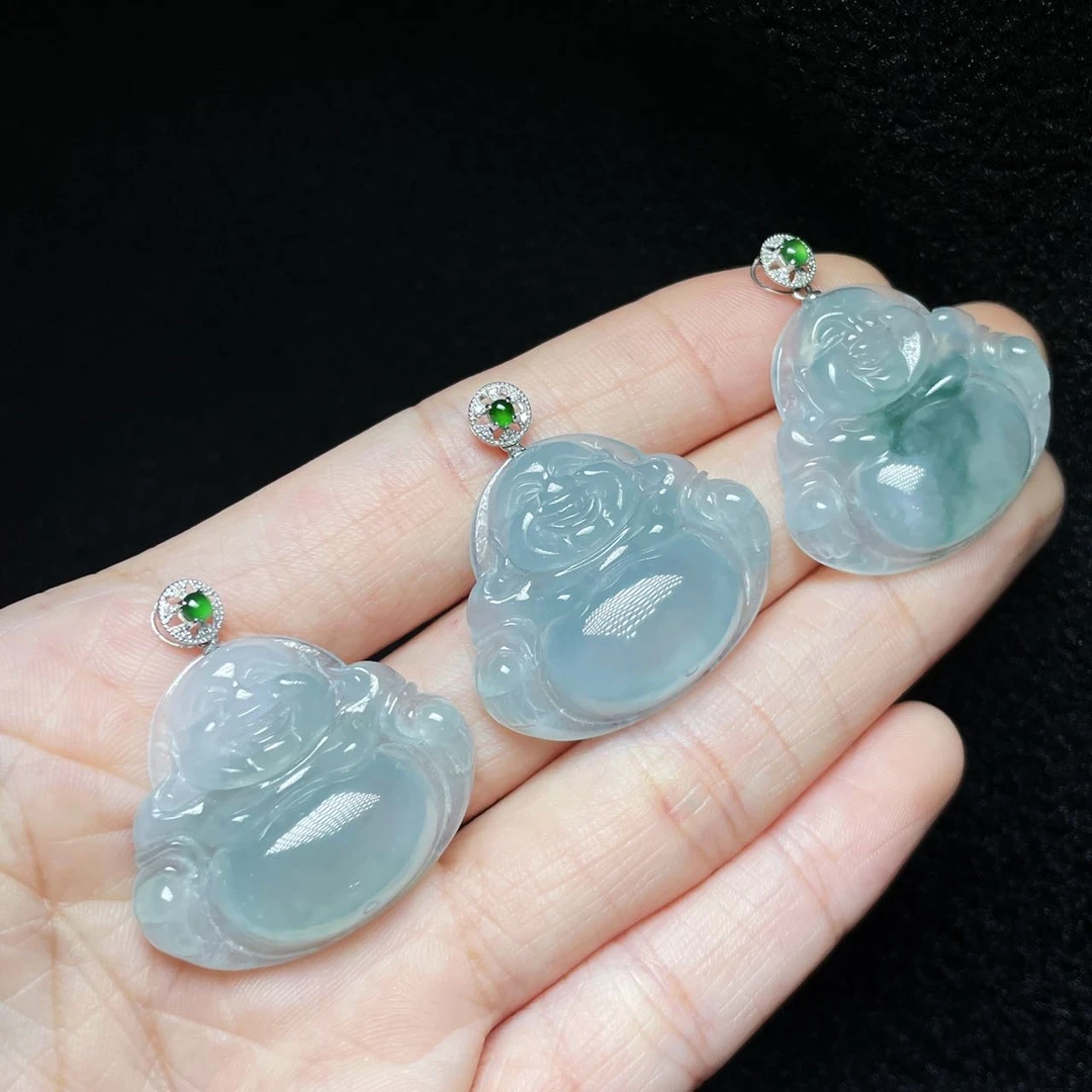 【小宝珠宝】19 T5490-18k金镶嵌翡翠吊坠-多样性发一件-22×26×5mm