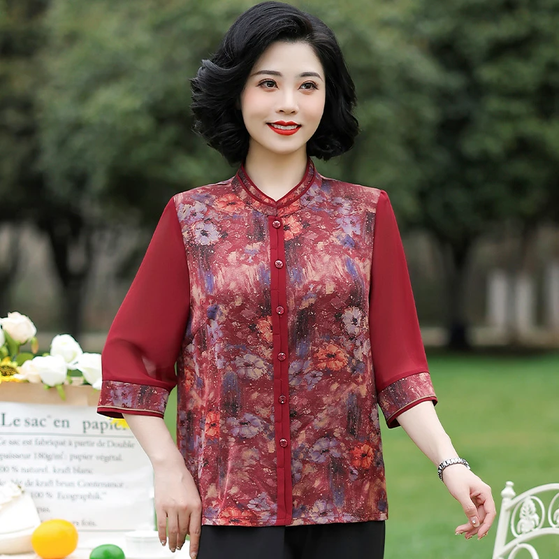 meixuejia/美学家衬衫短袖薄款新款洋气中老妈妈装女装上衣B0523