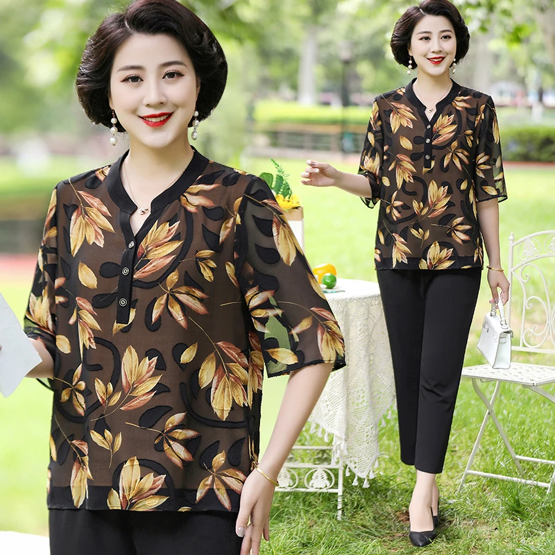 B3675中老年人妈妈夏季中年衬衫新款薄外套气质开衫女妈妈装夏装