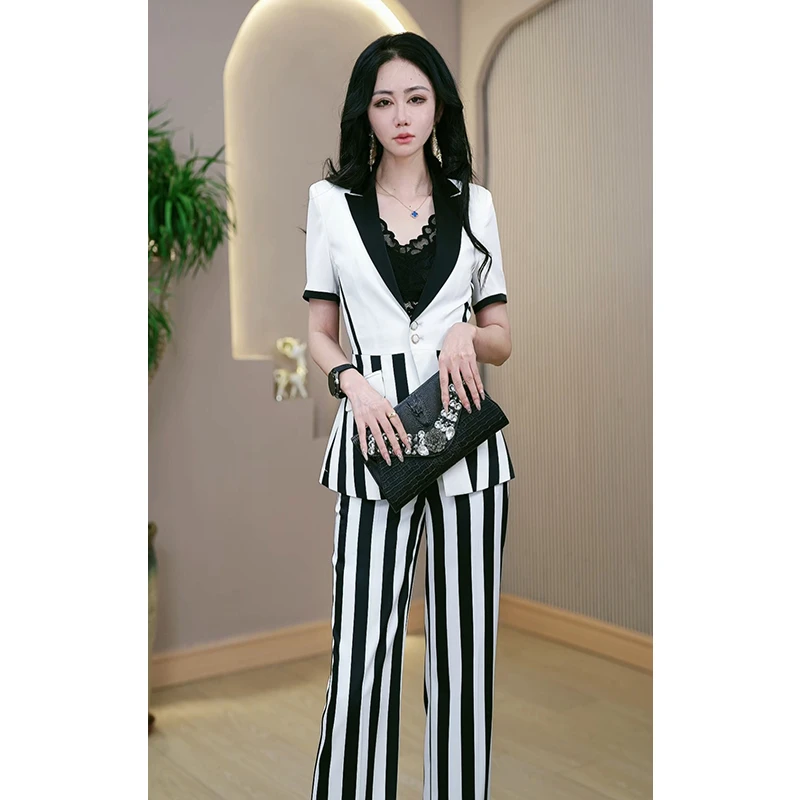 【定向】2024条纹小西装外套女薄款春夏时尚气质设计感休闲小西服