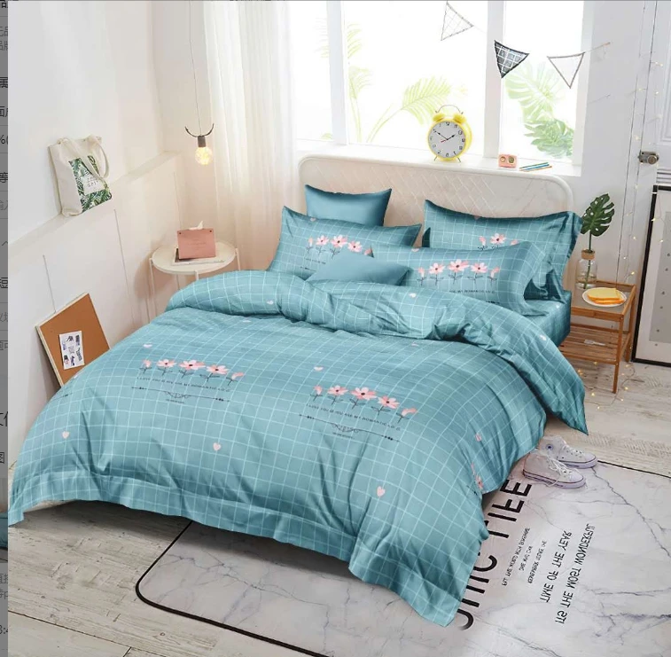 绿格四件套被罩2米*2米3床单2米3*2米4枕套一对48cm*76cm