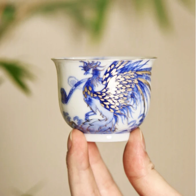 赋春寻隐釉下青可乐杯缠枝陶瓷主人杯茶杯杯子青花手绘品茗杯茶具