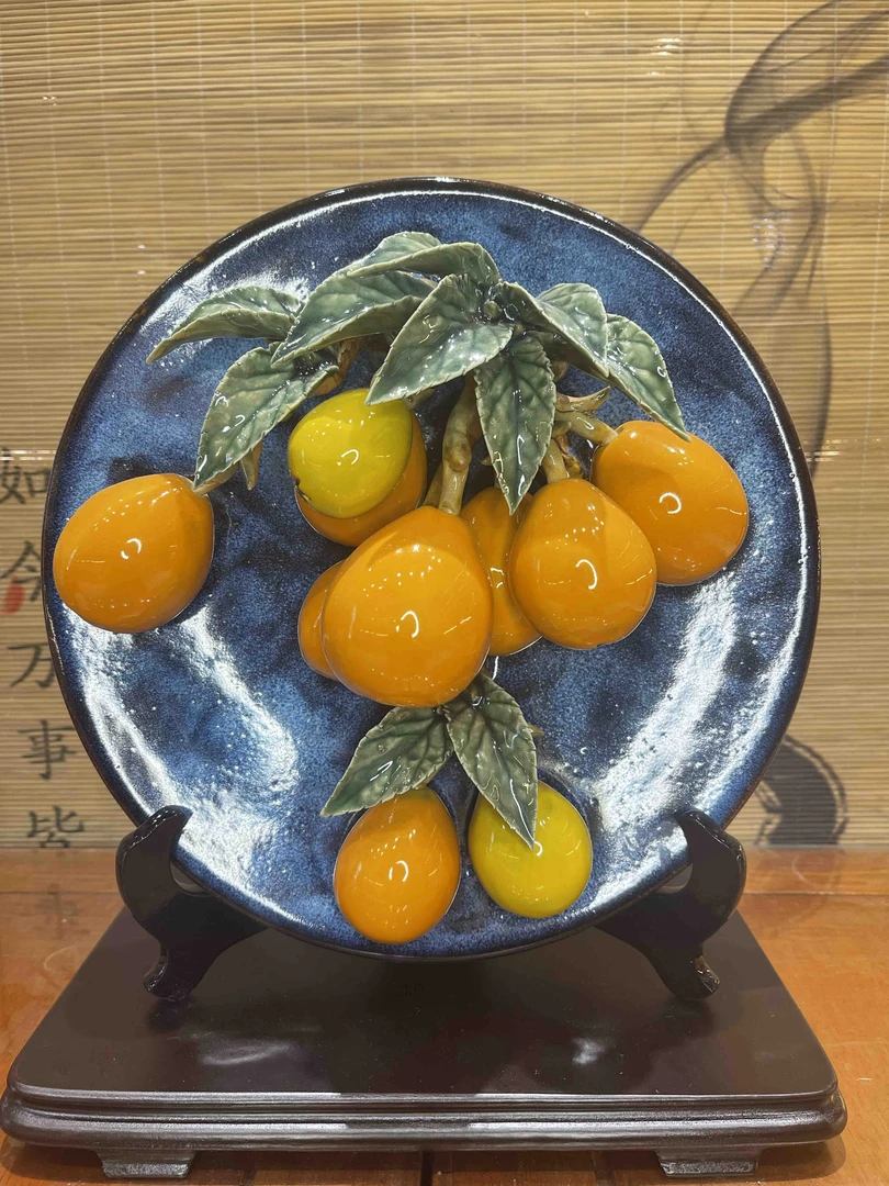 《金玉满堂》手工陶瓷枇杷家居吉祥摆件，尺寸：26*12*30
