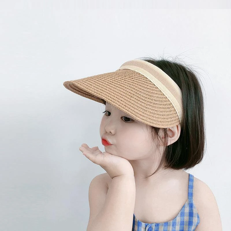儿童防晒帽夏季大帽檐遮阳空顶草帽女童宝宝时尚无顶鸭舌太阳帽子