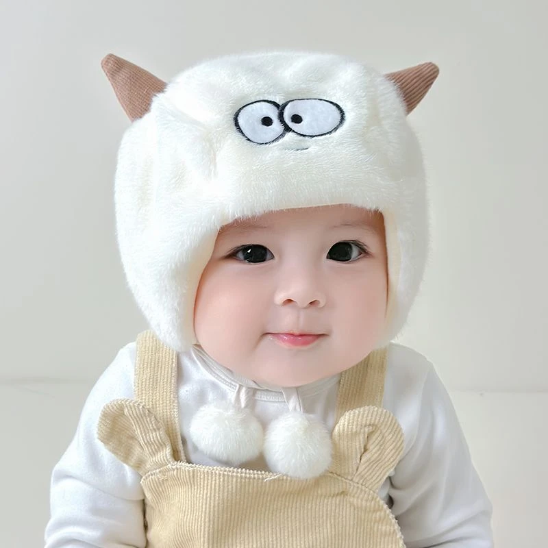婴儿帽子秋冬款男女宝宝可爱超萌毛绒帽网红加厚保暖冬季婴幼儿帽