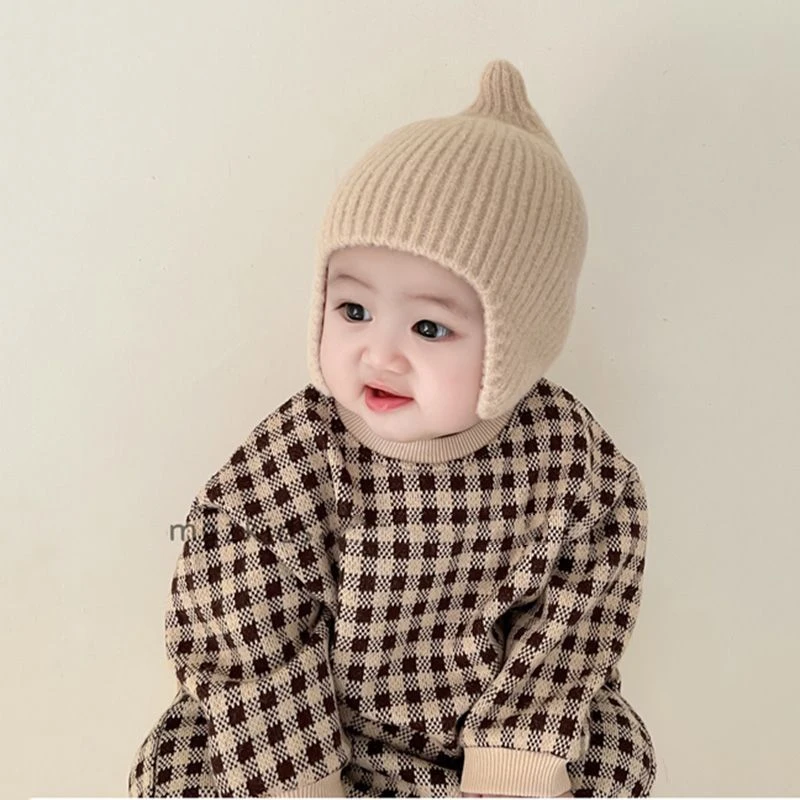 儿童帽子冬季婴儿可爱超萌毛线尖尖帽男女宝宝秋冬保暖针织护耳帽