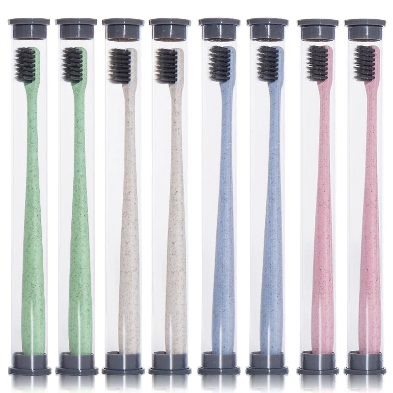 牙刷一次性秸秆小头软毛便携圆筒装10支成人家用家庭装独立高档