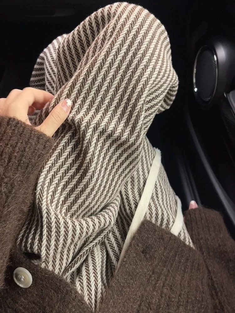 竖条毛呢裤子女高腰直筒复古休闲拖地长裤窄版慵懒垂感加绒阔腿裤