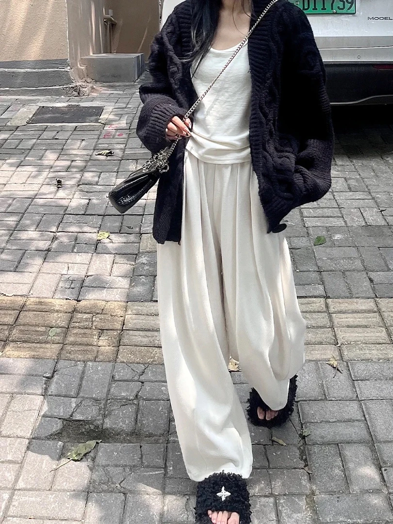 2025秋冬新款慵懒百搭宽松针织山本裤女高腰垂感休闲拖地裤阔腿裤