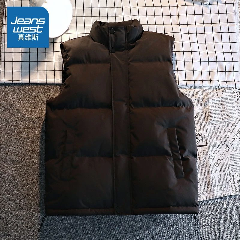 真维斯 黑色马甲男秋冬季新款大码保暖坎肩无袖背心情侣无袖外套