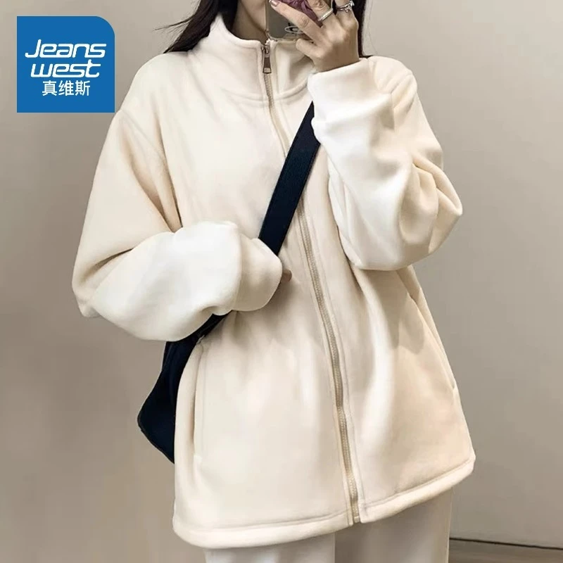 真维斯 外套女2023新款秋冬摇粒绒学生小个子奥粒绒上衣加绒开衫