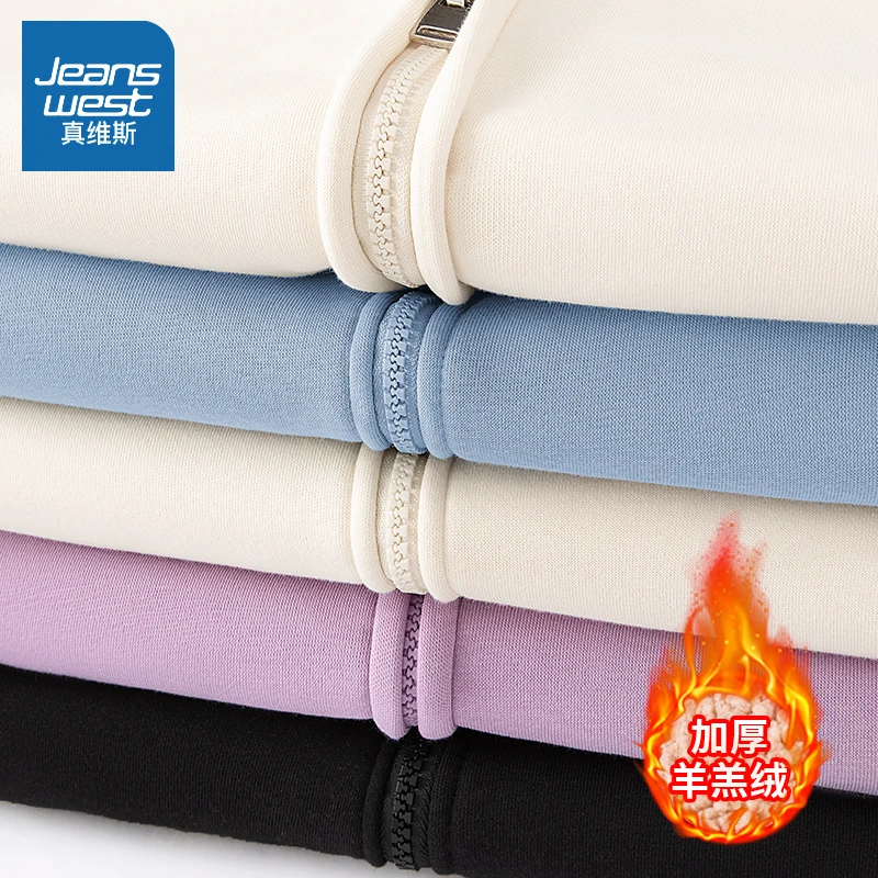 真维斯 卫衣女2023新款爆款冬季羊羔绒拉链开衫加绒加厚连帽外套