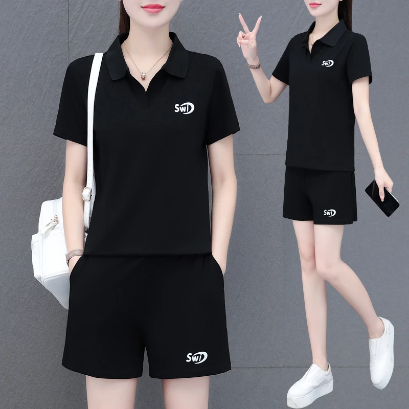 【正品】啄木鳥运动套装夏季洋气中年妈妈装POLO领短袖休闲服两件套