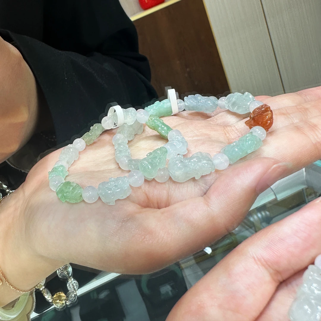 天然翡翠玉貔貅手链手串小冰种高级感招财
