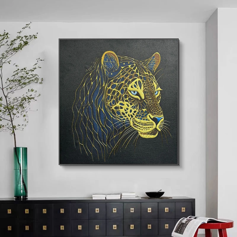 【银河】肌理描金画金钱豹书房挂画客厅酒店走廊轻奢装饰画70*70