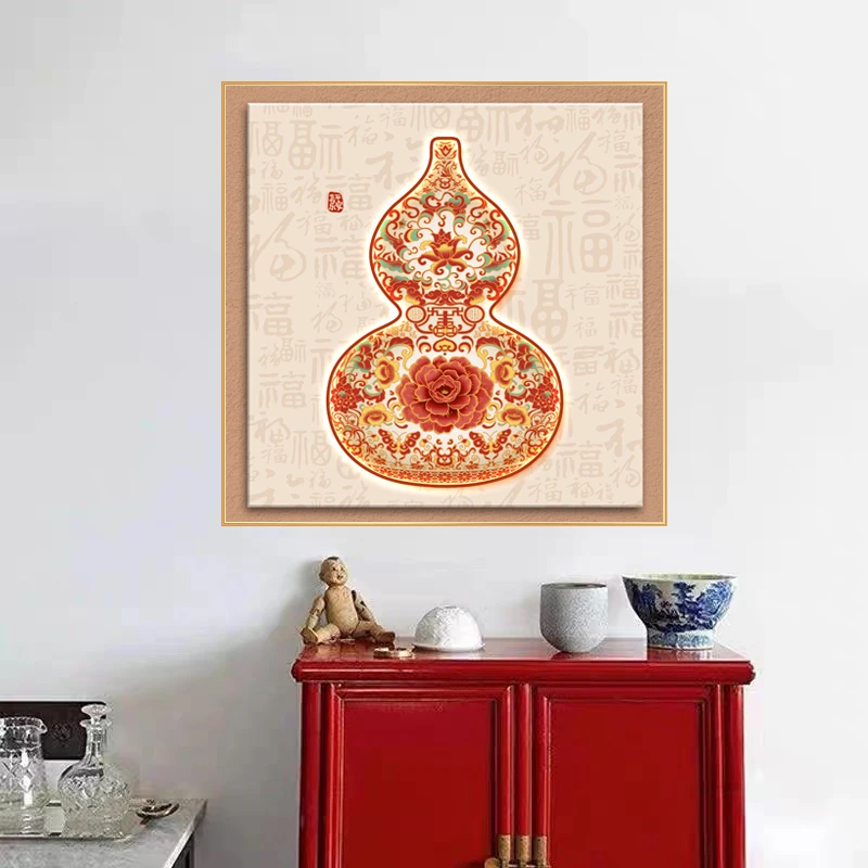 【银河】镶钻葫芦装饰画新中式寓意客厅沙发背景墙挂画高级感80*80