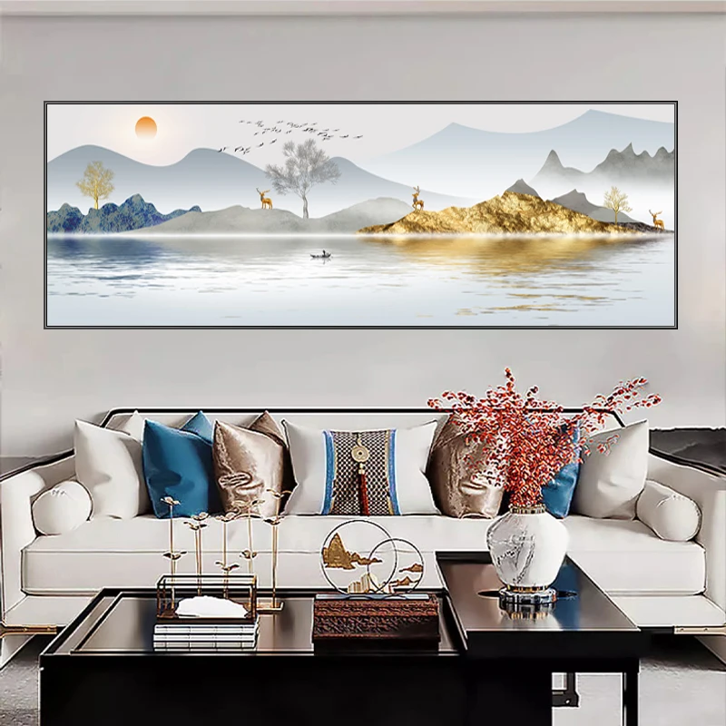 【画之苑】客厅装饰画沙发背景墙画新中式挂画镶钻办公室挂画200*70