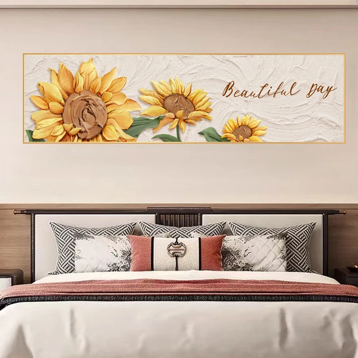 【银河】镶钻现代卧室装饰画向日葵床头挂画温馨房间墙面壁画150*40