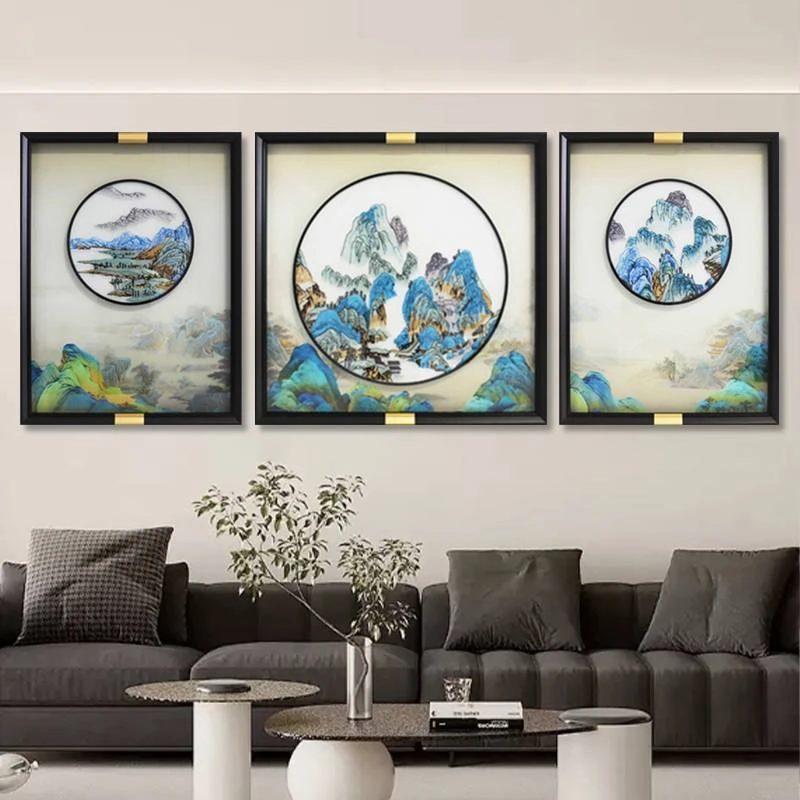 【银河】高端青山绿水刺绣客厅沙发苏绣山水画60*80/8080/60*80