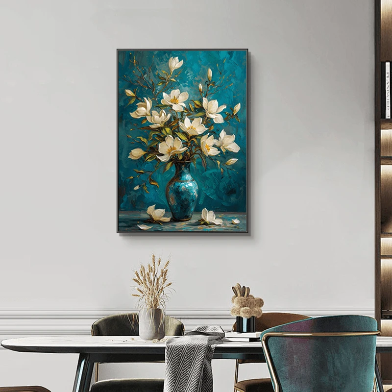 【银河】栀子花手工肌理装饰画轻奢客厅沙发背景墙挂画50*70