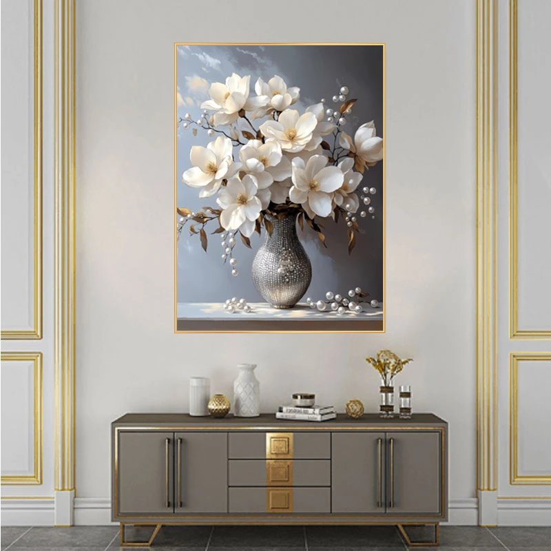 【银河】镶钻玉兰花餐厅饭厅装饰画轻奢沙发背景墙挂画50*70