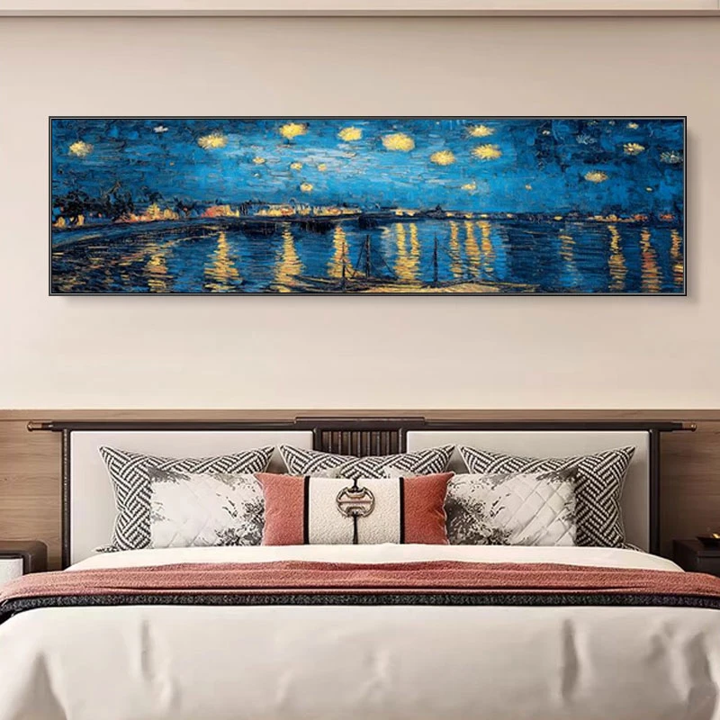 【银河】梵高星空晶瓷镶钻卧室床头画现代墙画150*40
