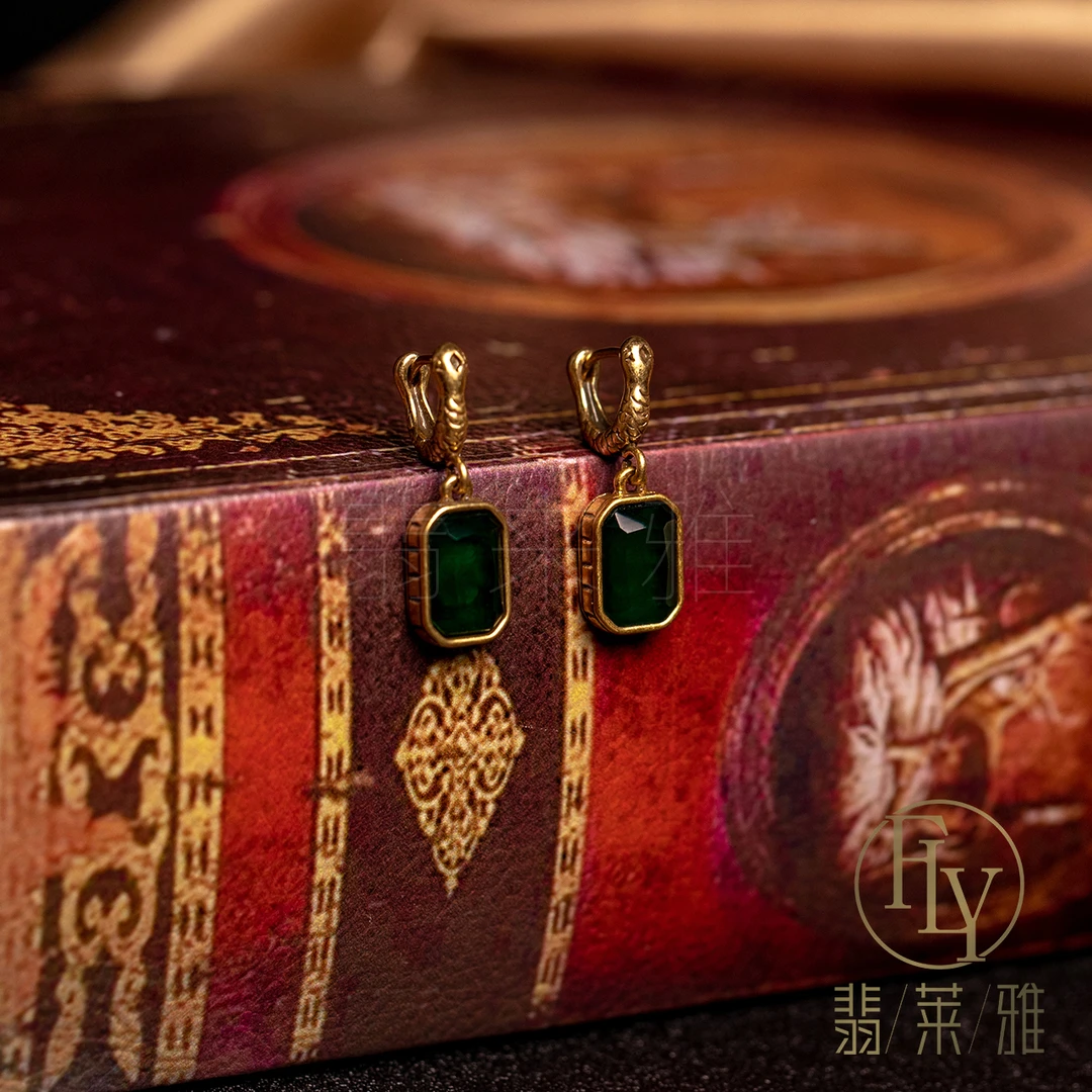 铜合金合成锆石耳饰 中古Vintage画报版设计感耳环-4721