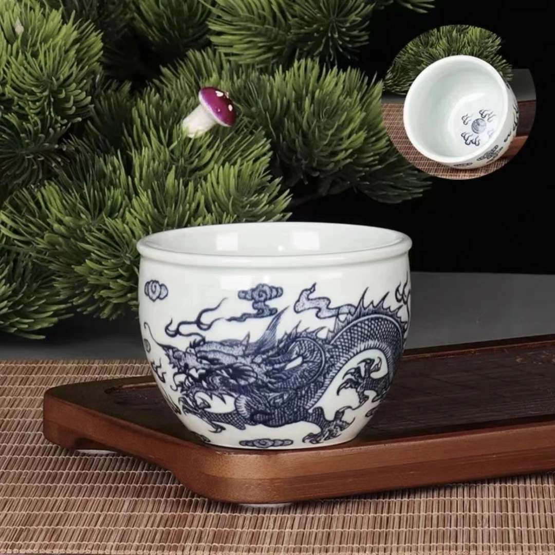 彩绘青花瓷龙凤主人杯陶瓷中式家用茶碗酒杯功夫茶具水杯大容量