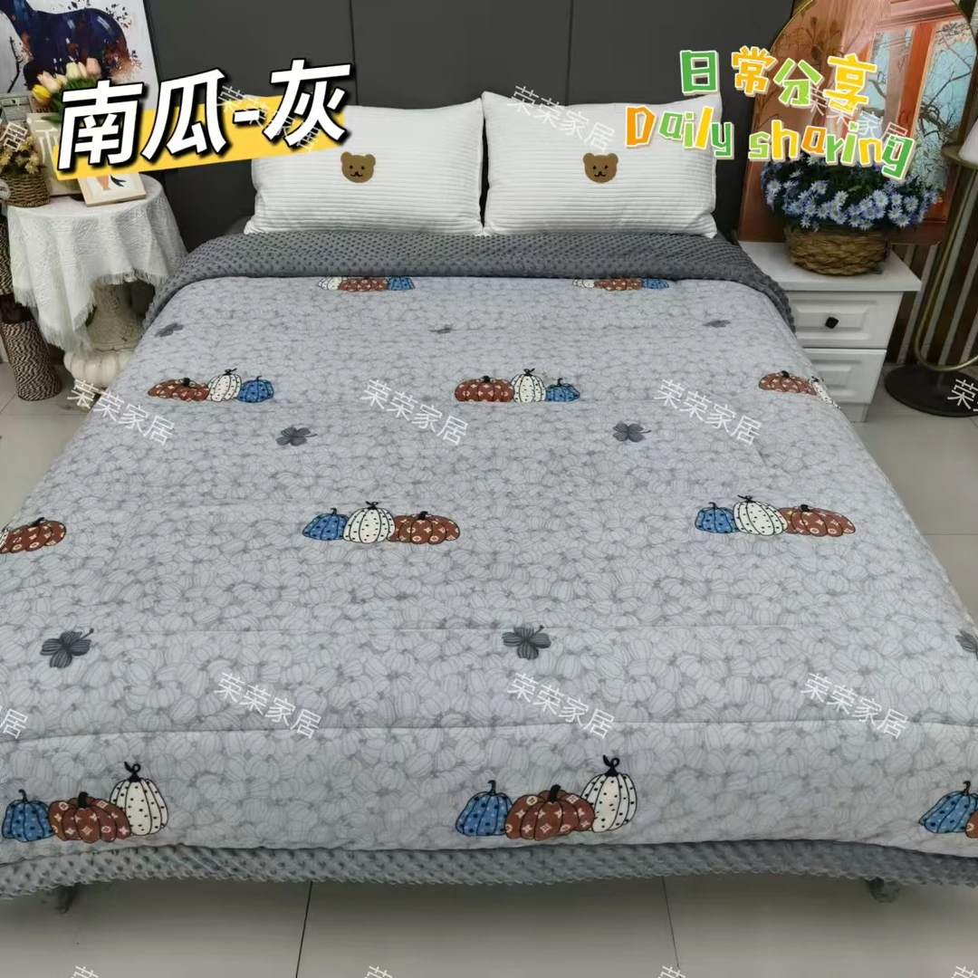秋冬上新】唐锦绒-单人豆豆被-南瓜-灰【150*200约4.5斤】可机洗加厚
