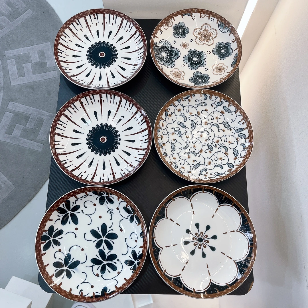 【拍一发六】家用8英寸复古田藤蝶花系列深餐盘