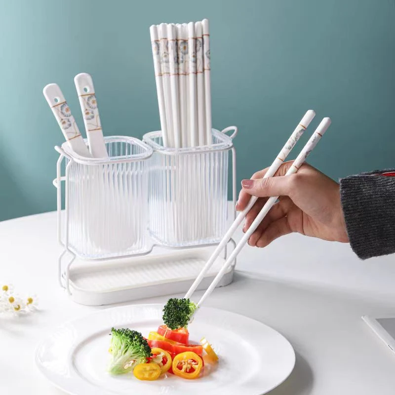 新骨瓷家用陶瓷筷子岁月静好图案筷子中式筷子10双+铲子